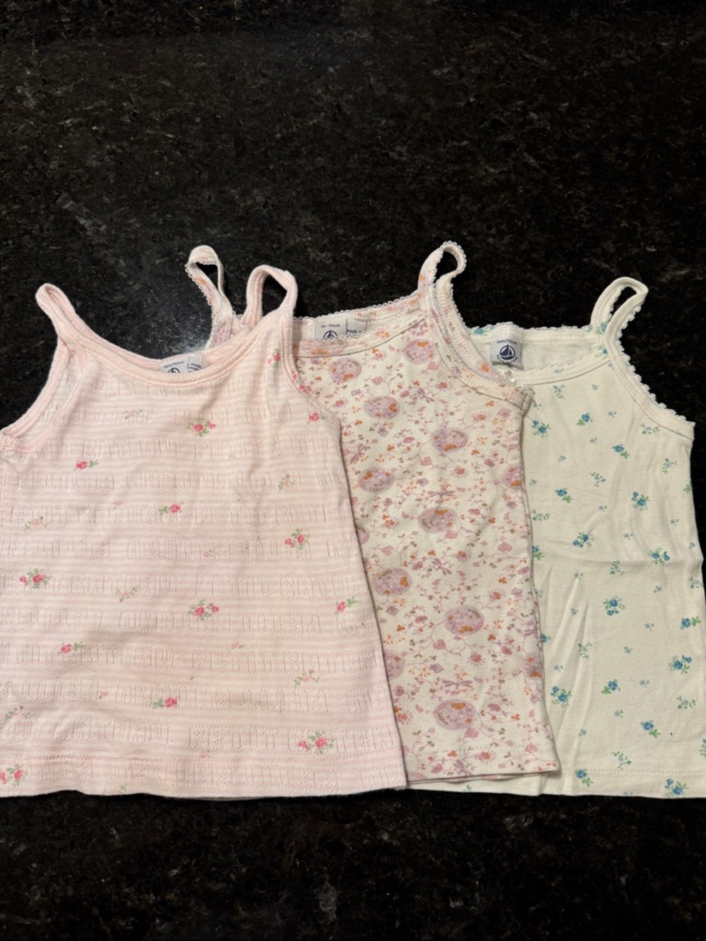 Petit Bateau Girls Pink Floral Tank Tops - Set of 3